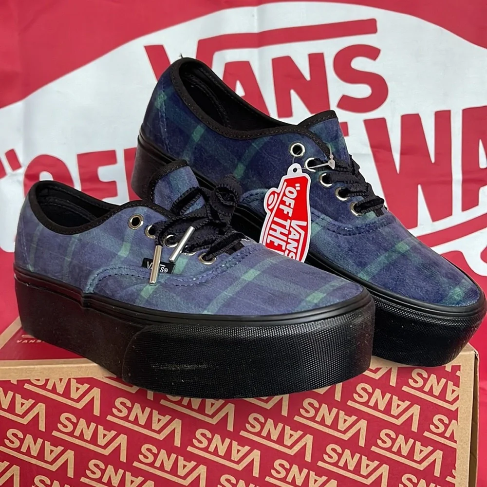 Vans Authentic Stacked Velvet Plaid Green/Black VNOA5KXX203 WMNS Platforms